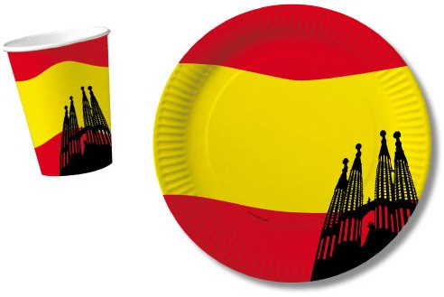 DH-Konzept 10 Pappbecher im * Spanien * für Party und Geburtstag Feier Fete Set Spain Espana Spanische Nacht Mottoparty Rot Gelb Becher Partybecher