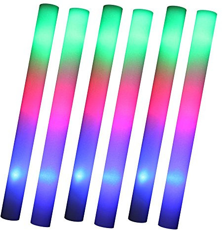 Schramm® 6 Stück LED Partystick 47cm Styropor 3 Funktionen Party Stab Schaumstoff Party Stick Knicklichter