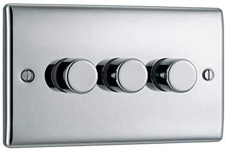 BG Electrical Intelligent Triple Wall Dimmer Switch, 2 Way, Raised Profile, Round Edges, Nexus Metal, Polished Chrome, 200W, NPC83
