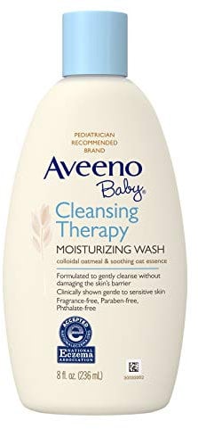 Aveeno Baby Cleansing Eczema Therapy Moisturizing Wash Scent Free, 8 Fluid Ounce