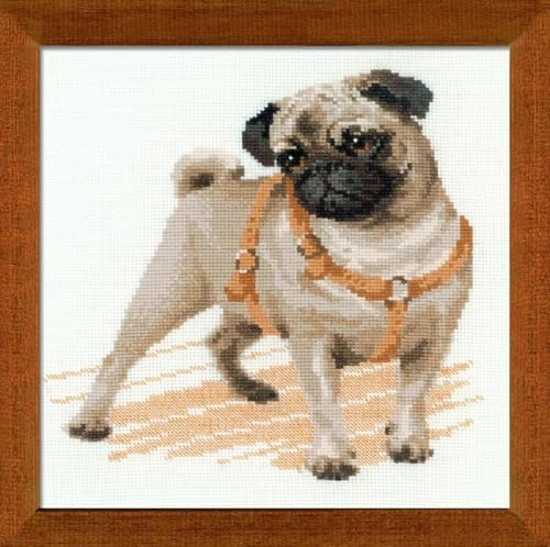 Riolis Kreuzstich Set Mops, Mehrfarbig, Zählmuster | Dog design, 14 ct white Zweigart Aida, 14 wool/acrylic colors, intermediate level, chart & needle included