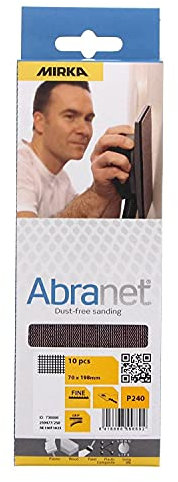 Mirka Abranet net sandpaper strips 70 x 198 mm Hook & loop/Grit P240 / 10 pcs/for sanding wood, walls, metal, aluminium, stainless steel, filler, varnish, plastic