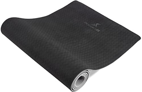 ProsourceFit Natura TPE Yoga Mat 1/4 (6mm) Thick, 72 Long, Reversible with High-Density Cushion & Non-slip Texture, Eco-conscious & Hygienic, Black/Grey