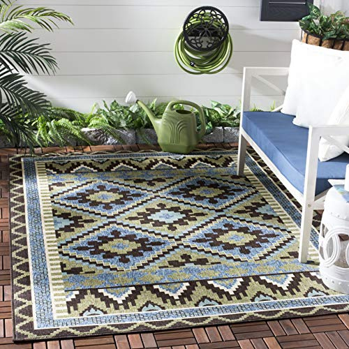 SAFAVIEH Washable Rug Outdoor Veranda Collection - 5'3 x 7'7, Green & Chocolate, Non-Shedding & Easy to Clean, Ideal for Patio, Backyard, Mudroom (VER096-0642)