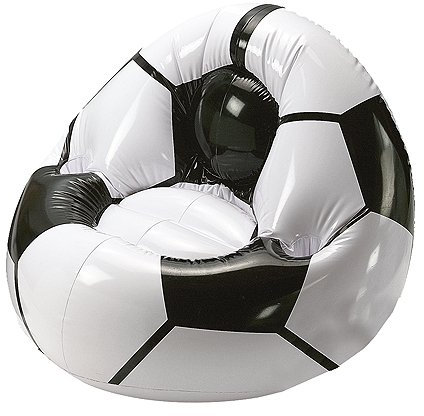 elasto form Aufblasbarer Sessel Fußball Big mit Getränkehalterung für 2 Getränke | Großer Luftsessel für Kinder max. 80 kg Ideales Fußball-Geschenk für Kinder & Erwachsene (schwarz/Weiss)