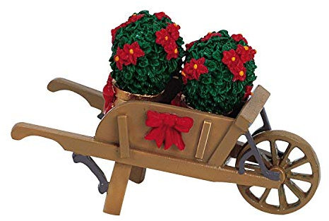 Brouette avec poinsettias - Village de Noël Lemax