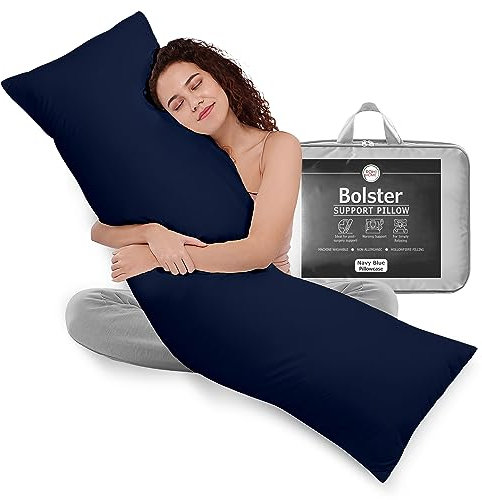 Rohi 5ft Full Body Pillow with Navy Pillowcase–Hollowfibre Filling – Orthopaedic 19x 60 King Bed Size Long Pillow – Bolster Pillow for Maternity, Back & Neck Support –Side Sleeper pillow
