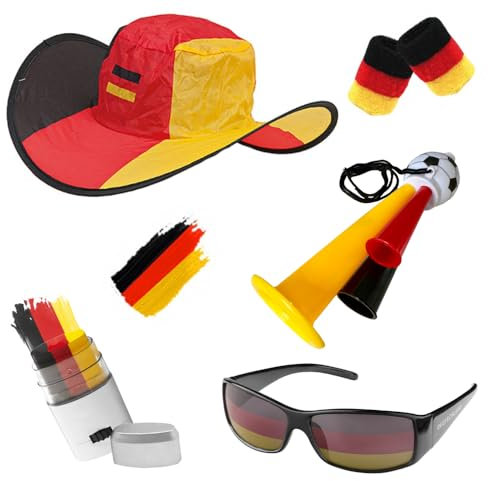 Piersando Männer Fan Set Deutschland Fussball EM & WM Länderflagge Fanartikel Land Flagge Armband Hut Schminke Brille