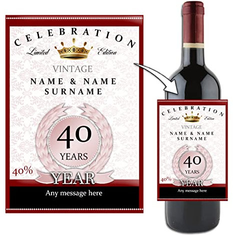 Personalised 40th Ruby Wedding Anniversary Wine/Champagne Bottle Label ~ Gift Idea N34