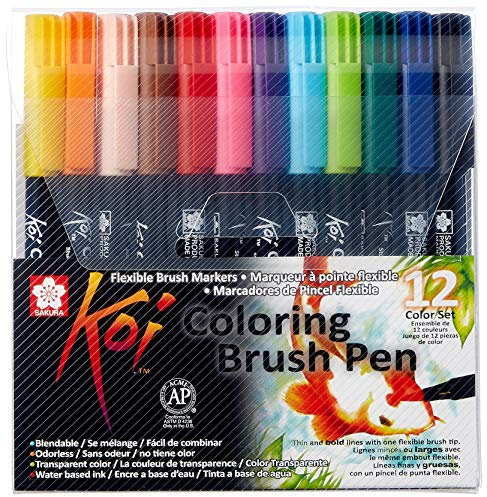 SAKURA Koi Set Brush Pen 12 Couleurs | Marqueurs Pointe Pinceau pour Ecriture, Dessin & Journaling
