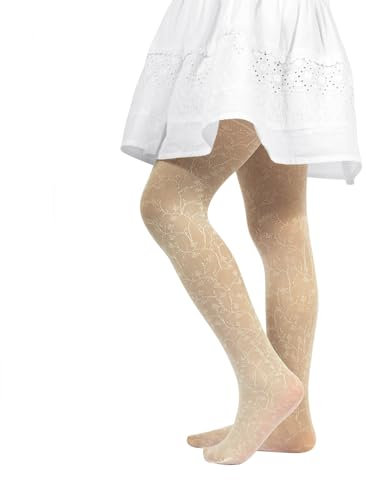 CALZITALY PACK 1/2 Collant pour Filles en Dentelle | Collants avec Motif à Fleurs – 40 DEN | Ivoire, Blanc | 2-3, 4-6, 6-8, 8-10, 10-12, 12-14 ans | Made in Italy (6/8 ans, IVOIRE)