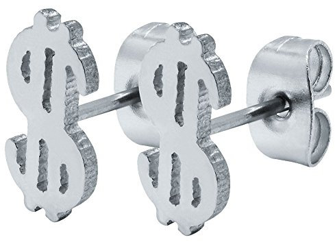 Soul-Cats 1 Paar Ohrstecker Ohrringe Dollar Symbol Geld USA schwarz silber, Farbe: Silbern