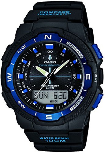 Casio Herren Quartz Armbanduhr, 45.00mm Gehäusegröße mit schwarz analog/digital Zifferblatt und schwarz Rubber Strap Armband SGW-500H-2BVER