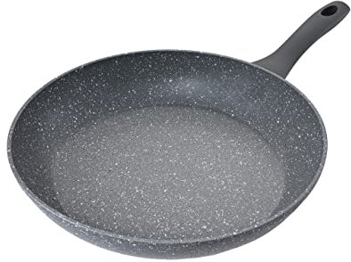 Schallen Non-Stick Anti-Scratch Grey Marble Coated Frying Pans with Cool Touch Handles, Suitable for All Hobs Induction, Electric and Gas Pans (Black Soft Handles, 30cm Frying Pan)