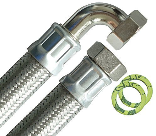 H2O-Flex Panzerschlauch 1ÜM x 1ÜM Bogen (DN25) - Silber - Edelstahlumflechtung - 25mm Innendurchmesser - 33,5mm Außendurchmesser - 10bar Druck - Made in Germany