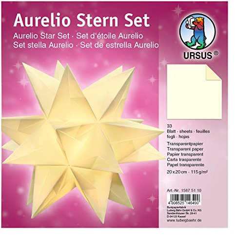 Ursus 15875110 - Faltblätter Aurelio Stern uni, creme, 33 Blatt, aus Transparentpapier 115 g/qm, ca. 20 x 20 cm, einseitig bedruckt, ideal als zeitlose, elegante Wohndekoration
