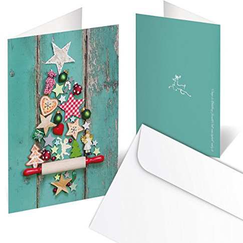 Logbuch-Verlag 10 Weihnachtskarten blanko ohne Text MIT Kuvert neutral Geschäftskunden BAUM GRÜN rot Klappkarte Doppelkarte Firmen Kunden Fotomotiv