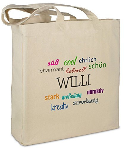 Stofftasche mit Namen Willi - Motiv Positive Eigenschaften - Farbe beige - Stoffbeutel, Jutebeutel, Einkaufstasche, Beutel