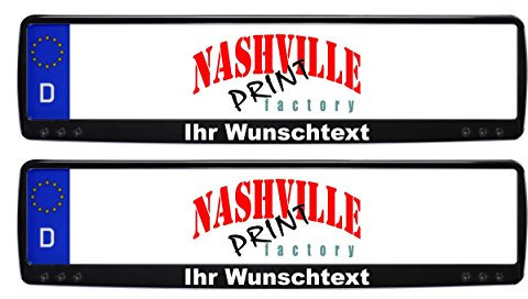 1 Paar Kennzeichenhalter schwarz mit Wunschtext beschriftet Kennzeichenhalterung Kennzeichenrahmen Bedruckt