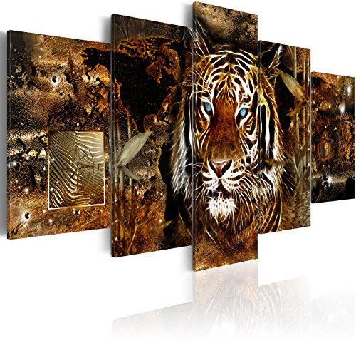 B&D XXL Acrylglasbild Abstrakt 200x100 cm 5 Teilig Wandbild auf Acryl Glasbilder Kunstdruck Moderne Acrylglas Platte Wanddekoration Geschenke Heimdekoration Glasbild Tiere Tiger Weltkarte