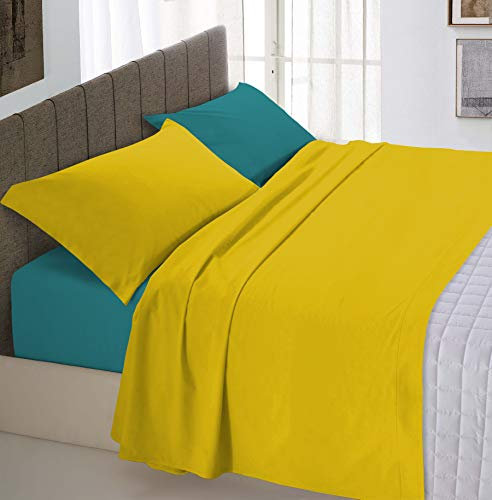 Italian Bed Linen Natural Color Bettwäsche Set, 100% Baumwolle, Ocher/Flasche grün, Einzeln