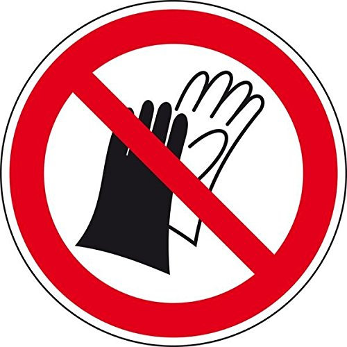 LEMAX® Verbotsschild Benutzen von Handschuhen verboten, ASR/ISO, Folie, Ø50mm, 10/Bogen