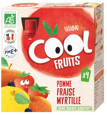 Vitabio Cool - Gourdes Fruits Pomme Fraise Myrtille 4x90 g - Compote - BIO