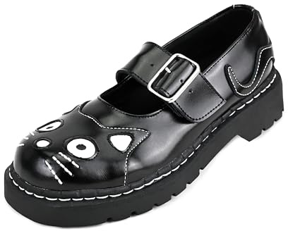 T.U.K. Anarchic Mary Jane Kitty- Premium Leather - Kitty Detailing with Buckle Strap - Women's Kitty Shoes