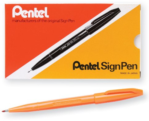 Pentel Sign Pen Fiber-Tipped Pen, Orange Ink, Box of 12 (S520-F)