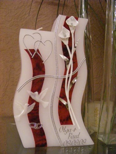 Hochzeitskerze Welle 230/150/40 mm inkl. Beschriftung H-08