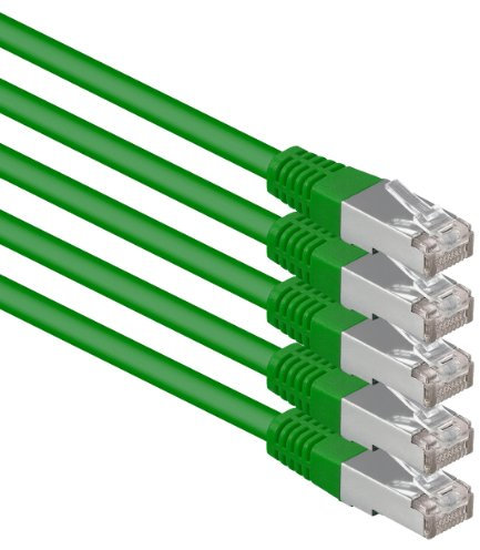 1aTTack.de 7,5m grün - 5 Stück Cat.6 Patchkabel Netzwerkkabel CAT6 S-FTP Gigabit Lan PIMF CAT 6 Kupfer CU Halogenfrei Internet DSL Spielkonsole Smart TV