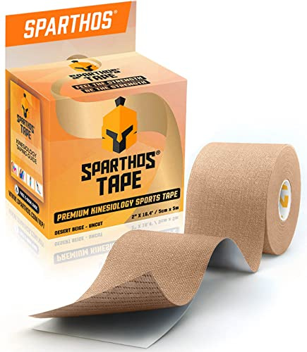 KINESIOTAPE/NEUROMUSCULAR Bandage * Perfect Support for Athletic Sports, Recovery and Physiotherapy * Free Kinesio logy Taping Guide Inside! * Uncut 5cm x 5m Roll (Beige) kinesio