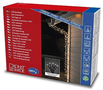 Konstsmide Micro LED Lichterkette, 600 warm weiße Dioden, 24V Außentrafo, schwarzes Kabel - 3646-110