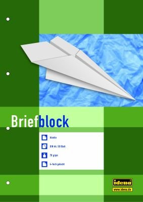 Idena Briefblock DIN A4, 4-fach gelocht, 70g/m², 50 Blatt (10er Aktions-Pack, blanko)