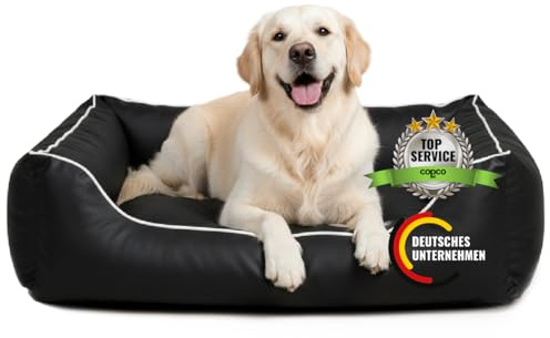 CopcoPet Hundebett Grosse Hunde – Waschbares Hundekissen 【Wendebett】 Hundekorb aus Kunstleder - Formstabiles Hundesofa - Hundekörbchen mit erhöhten Rand, Dog Bed Schwarz 125 x 100 cm