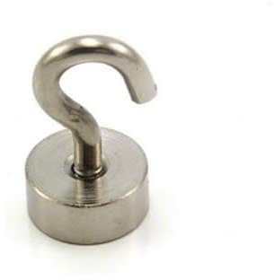 19mm dia Neodymium Clamping Magnet with M5 Hook for Hanging, Holding or Displaying Items - 17kg Pull