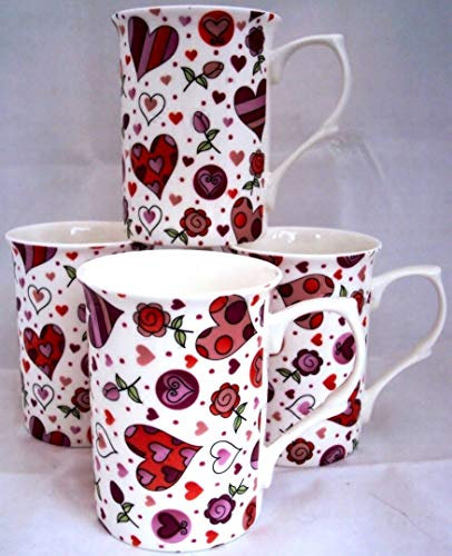 fromeuropewithlove Chic Hearts Mugs Set of Six Fine Bone China Cups Hand Decorated in UK