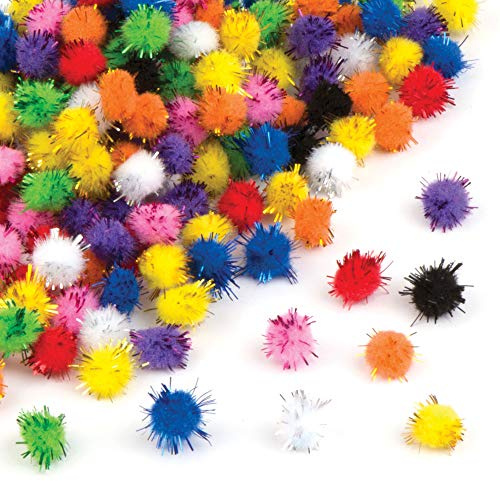 Baker Ross EX7922 Self-Adhesive Glitter Poms for Children to Decorate Cards (Pack of 150), Vinyl, Assorted, 10mm