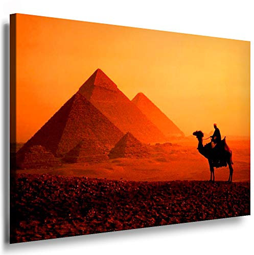 Julia-Art Leinwandbilder Landschaft Bild 100 x 70 x 2 cm - Wandbild 1 teilig - Wand Deko Modern Design Kunstdruck Cheops-Pyramide HR46-5
