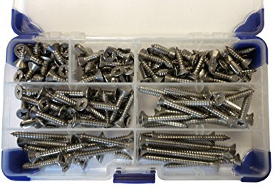 AHC K-10074 430 Piece No 6 Stainless Steel Pozi Countersunk Self Tapping Screws Assorted Lengths, Grey, No.6 (3.5mm), Set of 430