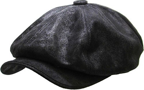 Gatsby Ivy Collection Classic Newsboy Cabbie Applejack Leder Hüte Caps, (B) Leder - Schwarz, S/M