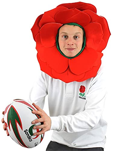 I LOVE FANCY DRESS Chapeau Rose Fleur DÉGUISEMENTS Angleterre SUPPORTEURS DE Sport Couvre-Chef PÉTALES Rouges À Capuche Verte Rose Anglaise