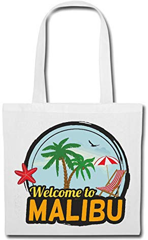 Reifen-Markt Tasche Umhängetasche WELCOME TO MALIBU - SURFEN - TAUCHEN - DIVING - TAUCHERPARADIES Einkaufstasche Schulbeutel Turnbeutel in Weiß