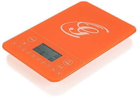 Genius Kalorien-Waage Küchen-Waage Elektronische-Waage Digital-Waage Analyse-Waage in orange mit Touchdisplay - für spielend einfache, gesunde und bewusste Ernährung
