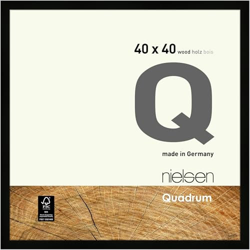 nielsen Bilderrahmen, 40 x 40 cm, Holz, Schwarz, Posterrahmen zum Aufhängen im Hoch- & Querformat, Echtglas, Quadrum