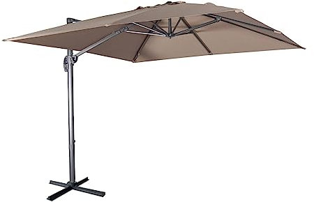 Alice's Garden - Parasol déporté carré 3 x 3m haut de gamme - Falgos - Taupe - Parasol excentré inclinable. rabattable et rotatif à 360°.