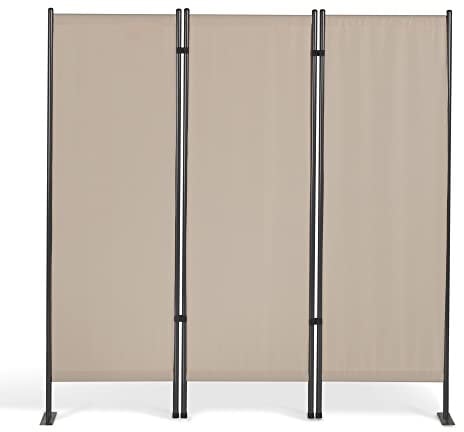 LECO 05101103 Paravent Beige mit grauem Stahlrahmen, pulverbeschichtet und 100% Polyester