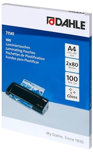 Dahle Laminierfolien A4, 160 Micron (2x80) - 100 Stück - Hochwertiger Schutz für wichtige Unterlagen und Fotos, Glänzend