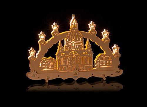 ERM Holzmanufaktur Schwibbogen klein innenbeleuchtet, Frauenkirche, 10 Kerzen (innen 3-fach beleuchtet), Holzfarben, 47 x 30 x 6 cm, religiöse Feiertage