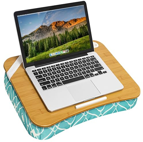 LAPGEAR XL Designer Lap Desk with Phone Holder and Device Ledge - Aqua Trellis - Fits up to 17.3 Inch Laptops - Style No. 45512